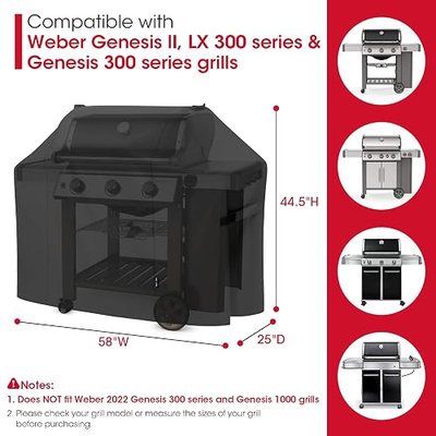 Unicook 58 Inch Grill Cover for Weber Genesis II, LX 300 Series and Genesis 300 Series Gas Grills, Heavy Duty Waterproof Fade Resistant BBQ Cover, All Weather Protection, Compared to Weber 7130