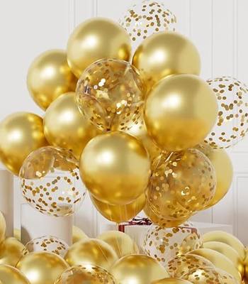 AULE 42Pcs Metallic 12 Inch Gold Confetti Balloons Set | Gold Party Balloons with 64ft Ribbons Chrome Latex Helium Balloon Decorations