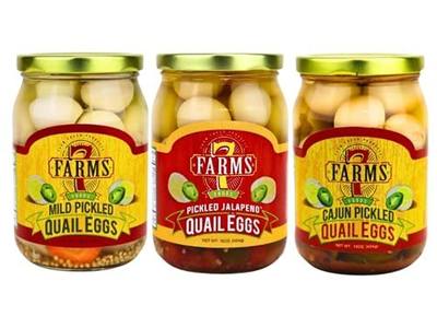 7 Farms Pickled Quail Egg Variety 3 Pack - Mild, Jalapeno, and Cajun Flavors - 16 Ounce Glass Jars (Variety 3 Pack)