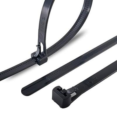 HS 6 Inch Releasable Cable Ties Adjustable Wire Tie Straps (100 Pack) 50 Pound Heavy Duty Wire Zipties Reusable Zip Ties Small for Pc,Cord,Black