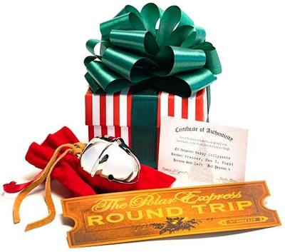 LilyDeal Polar Exp Sleigh Bell Gift Set with Round Trip Ticket (1) | Includes silver sleigh bell, golden ticket, red and white gift box, bow, ribbon, gift bag, and certificate of authenticity