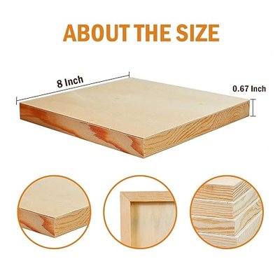 YoleShy 6 Pcs 8'' x 8'' Unfinished Wood Cradled Painting Panel Boards for Arts & Craft - Wooden Canvas Panels
