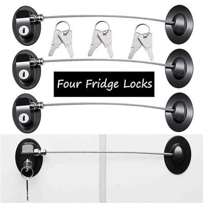 4 Pack Refrigerator Locks with 8 Keys,Child Safety Fridge Lock,Refrigerator Lock Combination,Mini Fridge,File Drawer,Toilet Seat Lock with Strong Adhesive (Black)