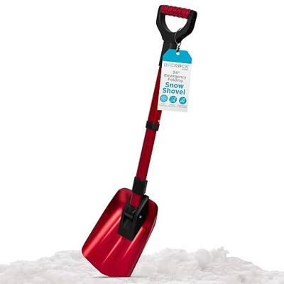 34” Folding Emergency Snow Shovel – Rugged Compact Tool for Car, Snowmobiles, or ATV – Compact Winter Survival Gear - Skiing Camping Mud Avalanche - Collapsible Multifunctional - Red