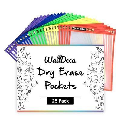Walldeca Dry Erase Pockets. Clear Plastic Sleeves 8.5x11 25 Pack Paper | Reusable Sleeves And Write And Wipe Pockets, Plastic Covers For A Paper Holder Pack, Ideal For Classroom Use Every Single Day