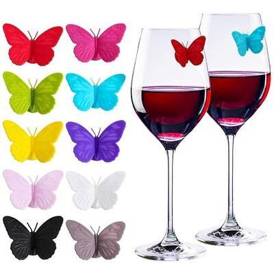 Wine Glass Markers 20 Pcs, 3D Butterfly Drink Charms, Magnetic Silicone | Multicolor butterfly tags, identify each guest's glass, silicone, reusable, wedding bachelor birthday party, wine night