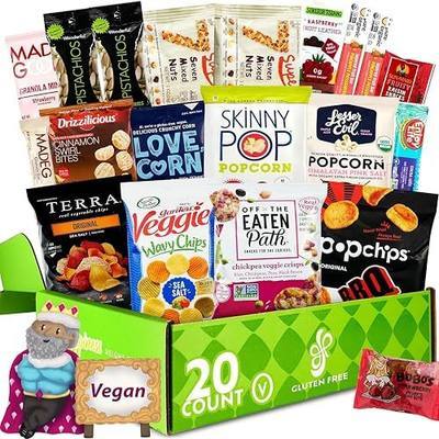 Gluten Free Palace Snack Attack Vegan Care Package, Variety Pack (20 Count) | Plant-based gluten free, dairy free, non-GMO cookies, bars, chips, puffs, fruit & nuts snacks for Mom, friends & colleagues.