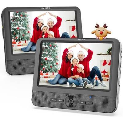 FANGOR 7.5 Inch Dual Car DVD Player, Portable Headrest Video Player for Car with 5 Hours Rechargeable Battery, Last Memory, AV Out/in, Support USB/SD/Sync TV, All Regions (1 Player+1 LCD Screen)