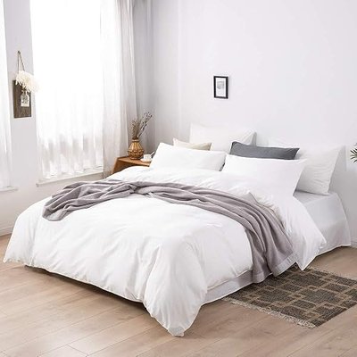 3 Pieces Solid Color Ivory White Long Staple Cotton Duvet Cover Queen Size Soft Breathable Bedding Set with Zipper Ties (Ivory White, Queen)