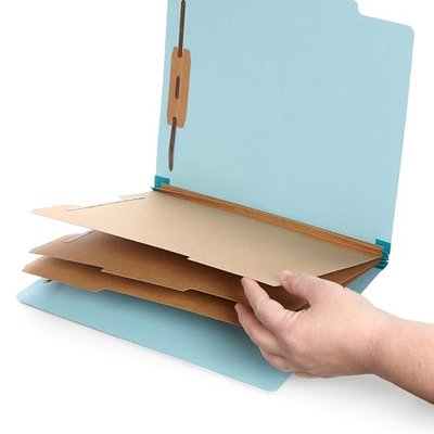 Blue Summit Supplies 10 Classification Folders, 3 Divider, Light Blue | Heavy-duty, letter size, 2 in expansion, 2 prong fasteners, 3 dividers, for medical and legal files