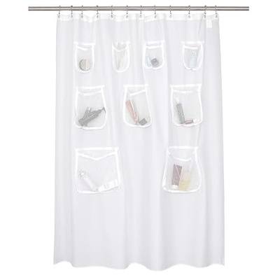N&Y HOME Water Repellent Fabric Shower Curtain or Liner with 9 Mesh Pockets - White, 71x72 Inches