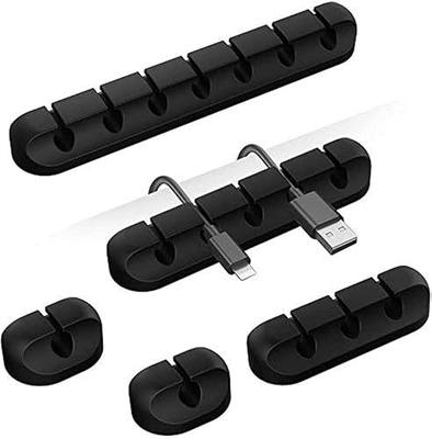 Cord Holder Cable Organizer Clips – Self Adhesive Cord Organizer for Desk, Car, Nightstands, Office, Black Silicone Cord Keeper Cable Clips Wire Holders for Phone Charger Cords (7-5-3-1-1 Slots)