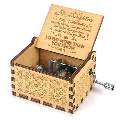 BOOB Music Box Hand Crank Engraved Musical Box-You are My Sunshine Mechanism Antique Vintage Gift to My daughter from Dad(You are braver than) for birthday graduation Christmas gift