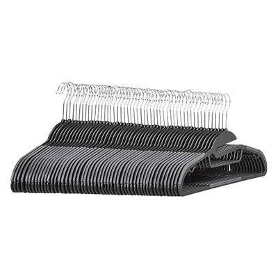 Amazon Basics Non-slip Heavy Duty Space Saving Plastic Hangers with Rubber and Horizontal Bar, Lightweight, Gray, Pack of 50