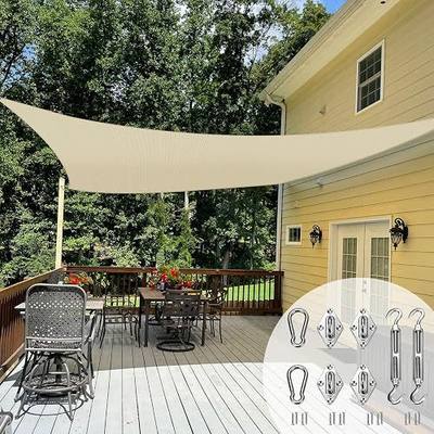 TANG Sun Shade Sail 18' x 18' Rectangle Sunshades Canopy with Hardware Kit, Square Shade Cloth UV Block Outdoor Patio Cover for Backyard Deck Garden Activities and Facility, Beige