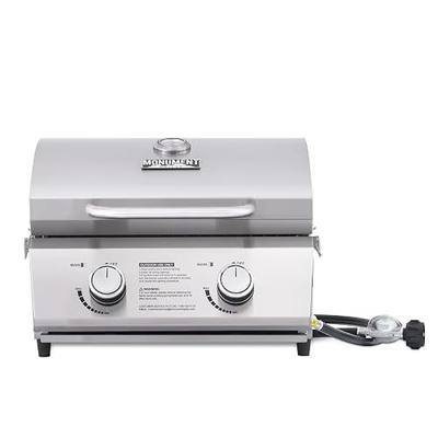 Monument Grills Tabletop Propane Gas Grill for Outdoor Portable Camping Cooking with Travel Locks, Stainless Steel High Lid, and Built in Thermometer