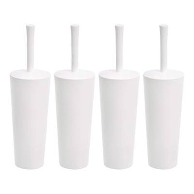 Amazon Basics Toilet Brush and Holder Set, Heavy-Duty Bristle Scrub Brushes with Non-Slip Handle, White, 4-Pack