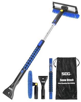 SEG Direct 39" Extendable Snow Brush with Squeegee Ice Scraper Telescoping Foam Grip for Car Truck SUV MPV Light Weight Anti-Freeze Extreme Durability Black and Blue | Extendable Foam Handle Removable Handle for Car Truck SUV MPV Lightweight Antifreeze Durability Black and Blue