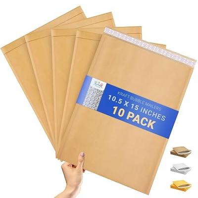 ABC PACK & SUPPLY Kraft Bubble Mailer, 10.5 x 15 Inches, Natural Brown Padded Envelopes Self Seal, Tear Resistant, 10 Pack, Paper Shipping Envelopes