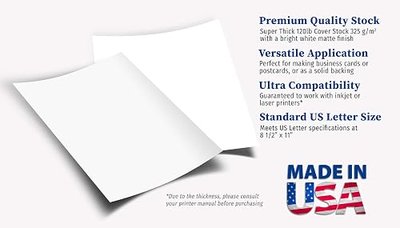 SUPER Thick 120lb Cover Cardstock Paper - Plain Heavy Bright White Stock - 8.5" x 11" - Inkjet/Laser Printer Compatible (100 Sheets)