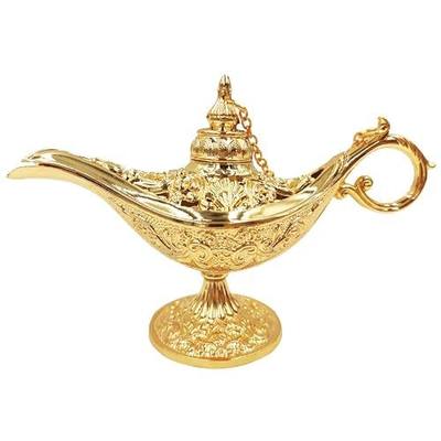 Vintage Legend Aladdin Magic Genie Lamp - Metal Carved Wishing Light for Home Wedding Party Tabletop Decoration Delicate Gift,Small Gold