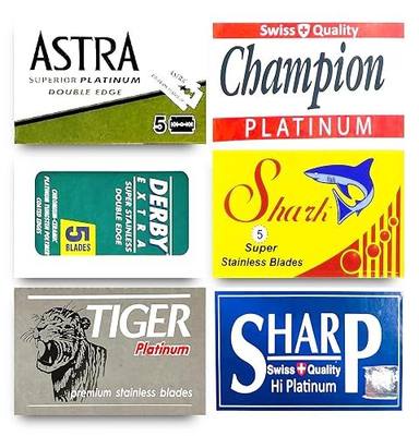 Astra-Derby-Shark-Tiger-Sharp Double Edge Razor Blades Sampler, 30 Blades