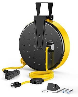 DEWENWILS 30 Ft Retractable Extension Cord Reel, Ceiling/Wall Mount 16/3 Gauge SJTW Power Cord with 3 Electrical Outlets Pigtail for Garage and Shop, 10 Amp Circuit Breaker, ALloy Plate, UL Listed