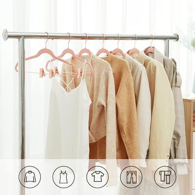 SONGMICS 24 Pack Pants Hangers, 16.7 Inch Coat Hangers with Rose Gold Colored Movable Clips, Heavy-Duty, Non-Slip, Space-Saving, for Pants, Skirts, Dresses, Light Pink UCRF14PK24