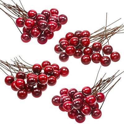 BBTO 100 Pack Artificial Holly Berries Mini 10 mm Christmas Fake Berries Stems Crafts Faux on Wire for Christmas Tree Decoration Flower Branches Ornament Wreath DIY Winter Home(Wine Red)