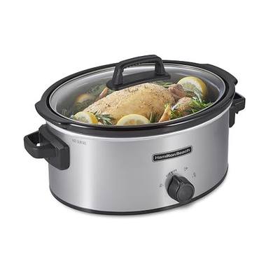 Hamilton Beach 6 Quart Slow Cooker With 3 Cooking Settings | Dishwasher-Safe Stoneware Crock & Glass Lid | Silver | 33665G