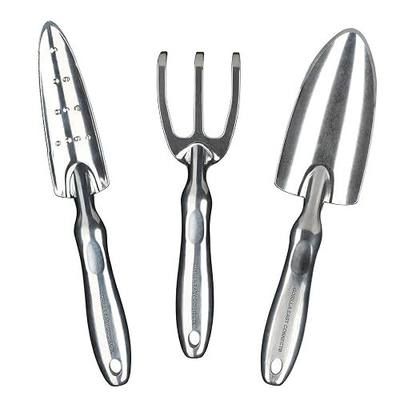 Gorilla Easy Connect Heavy Duty Garden Tools with Digging Trowel, Transplant Trowel and Cultivator Hand Rake Solid One Piece Cast Aluminum Construction