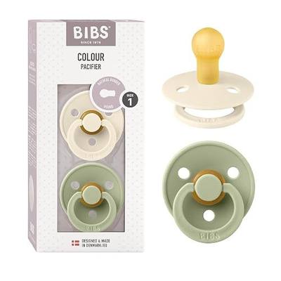 BIBS Pacifiers Colour Collection | Natural Rubber Baby Pacifier | Round Nipple | Set of 2 BPA-Free Soothers | Made in Denmark | 0+ Months (Pack of 2) | Sage/Ivory | Natural Rubber Latex | Size 1 | BPA-Free | Made in Denmark | High Nipple Acceptance | Airflow Holes | Comfort Shield