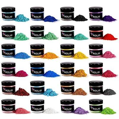 Rolio Premium Mica Powder Pearlescent Color Pigment - Art Set for Epoxy Resin - for Soap Making, Nail Polish, Lip Gloss, Eye Shadow, Slime & Candle Jars - 10g, 24 Jars - (Original Set)