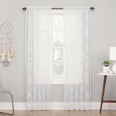 No. 918 Ariella Floral Lace Rod Pocket Curtain Panel, 58" x 84", White