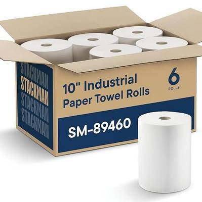 Industrial Paper Towels 10 x 800 White Roll Towels High Capacity Premium Quality (TAD Fabric Cloth Like Texture) Fits Touchless Automatic Commercial Towel Dispenser (Packed 6 Rolls)