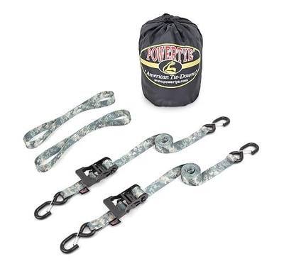 PowerTye 1.5in x 8ft Digital Camo Ratchet Kit with Black Ratchet, Latch Hooks, and Soft-Tye - Made in USA - 800 lb. Working Load Limit / 2,400 lb. Breaking Strength