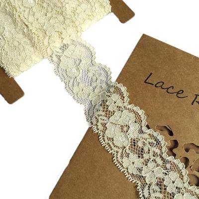 Lace Realm 1.5 inch Wide Ivory Stretch Floral Pattern Lace Ribbon Trim for Sewing, Gift Package Wrapping, Floral Designing & Crafts-10 Yards (3601 Ivory)
