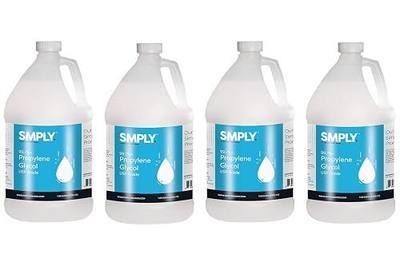 SMPLY. Propylene Glycol USP Grade, 99.9%+ Pure, Food & Pharmaceutical Grade - Highest Possible Purity - 34.5 lbs. nt. wt. in 4 x 1 Gallon Safety Sealed HDPE Containers with Resealable Caps