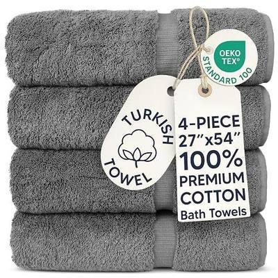 Chakir Turkish Linens 100% Cotton Premium Turkish Towels for Bathroom | 27'' x 54'' (4-Piece Bath Towels - Gray)