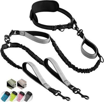 SparklyPets Hands Free Double Dog Leash – Dual Leash for Medium and Large Breeds – Lead for 2 Dogs with Padded Handles, Reflective Stitches, No Pull, Tangle Free