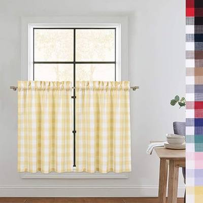 CAROMIO Buffalo Check Kitchen Curtains - 36 Inch, Buffalo Plaid Gingham Short Tier Curtains for Windows, Bathroom & Cafe, Yellow