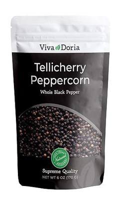 Viva Doria Tellicherry Peppercorn, Whole Black Pepper, Steam Sterilized Black Peppercorns, 6 Oz, For Grinder Refill
