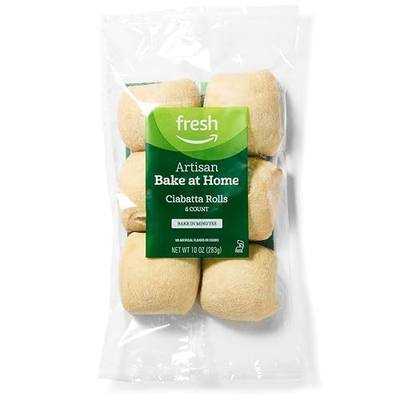 Amazon Fresh Brand, Artisan Bake At Home Ciabatta Rolls, Frozen, 10 Oz, 6 Count