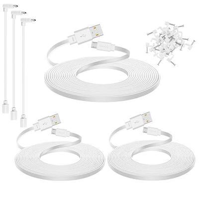 3-Pack 25 ft Micro USB Extension Cable Compatible with Wyze Cam v4, Wyze Cam Pan v3, Yi Cam, Nest Cam, Blink Mini Security Camera, Long Flat Power Cord, White