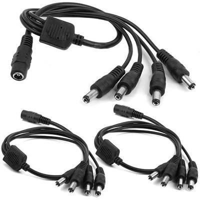 exgoofit 3-Pack DC 1 Female to 4 Male Way Output Power Splitter Cable Y Adapter for CCTV Security Cameras and LED Strip Lights