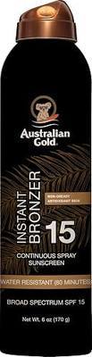 Australian Gold Continuous Spray Sunscreen with Instant Bronzer SPF 15, Immediate Glow & Dries Fast, Broad Spectrum, Water Resistant, Non-Greasy, Oxybenzone Free, Cruelty Free, 6 Ounce