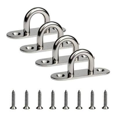 4-Pack Stainless Steel Ceiling Hook Ring Hooks 1. 8 inch M5 Strip Type Eye Plate with Enclosed Hook Boat Rigging Heavy Duty Ceiling & Wall Mount Hanging Hardware Fitting