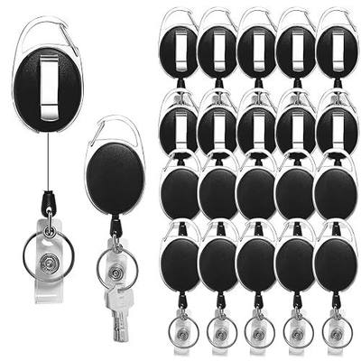 20 Pack Badge Reels Retractable with Carabiner Reel Clip | ID Badge Holder Bulk Card Key Holder with Ring, Sturdy Black Keychain Extender for Office Work Employee