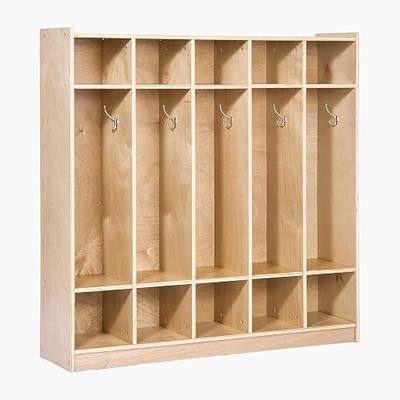 Happybuy 5-Section School Storage Locker, Wooden Storage Cabinet with 4 Casters, Classroom Cubbies for Storage, 15mm Thick Plywood Locker for Home, Office, School,Gym, Kindergarten
