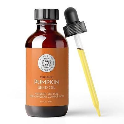 Pure Body Naturals Organic Pumpkin Seed Oil, 4 fl oz - Pure Cold Pressed Pumpkin Seed Oil for Hair and Skin Care | Lightweight topical facial oil, single ingredient, absorbs fast, blend into your routine or dilute essential oils